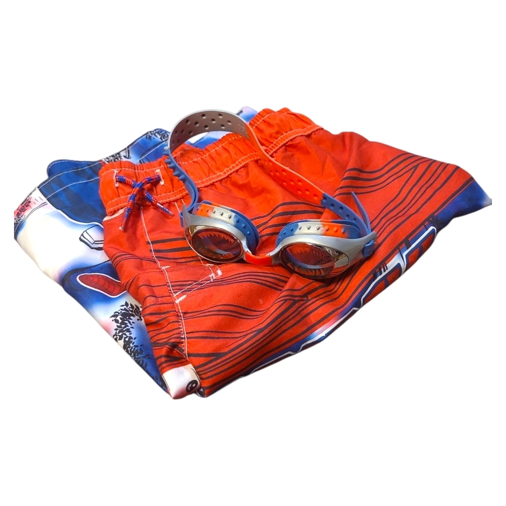 Vibrant Kids Spiderman Swim Trunks Large with Goggles